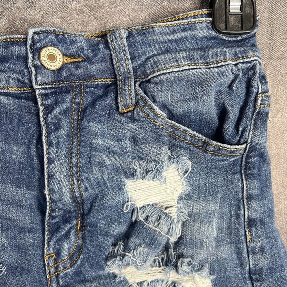 Womens KanCan Estilo Jean Shorts Distressed Mid Rise Cheeky Size 5 (26Wx2L) - Picture 3 of 7